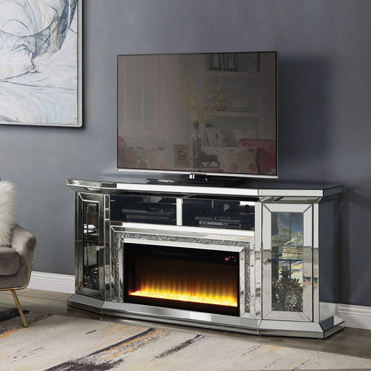 Noralie - 32" TV Stand With Fireplace & LED - Mirrored & Faux Diamonds