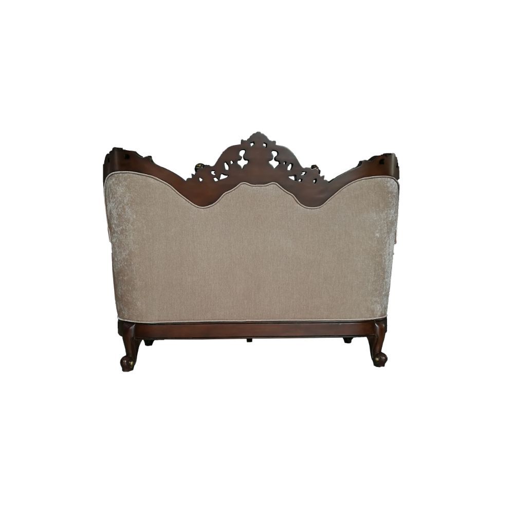 Devayne - Loveseat With 4 Pillows Same Lv01583) - Pattern Fabric & Dark Walnut