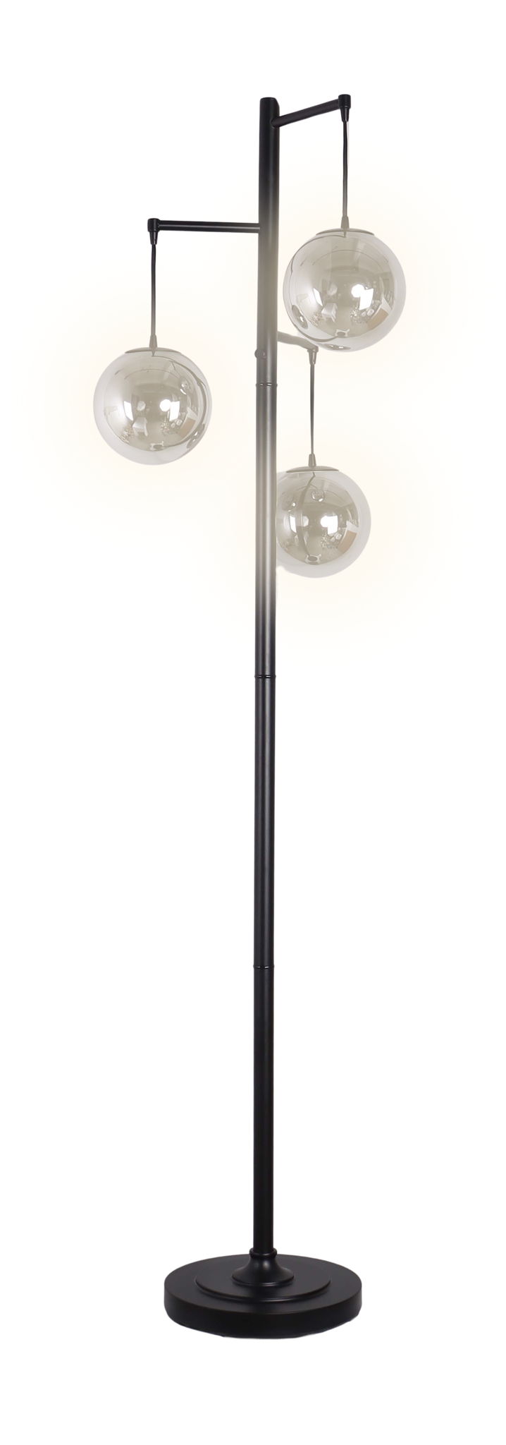 "Globe Cascade" Metal Floor Lamp With Glass Globes - Polished Chrome / Smoked Glass