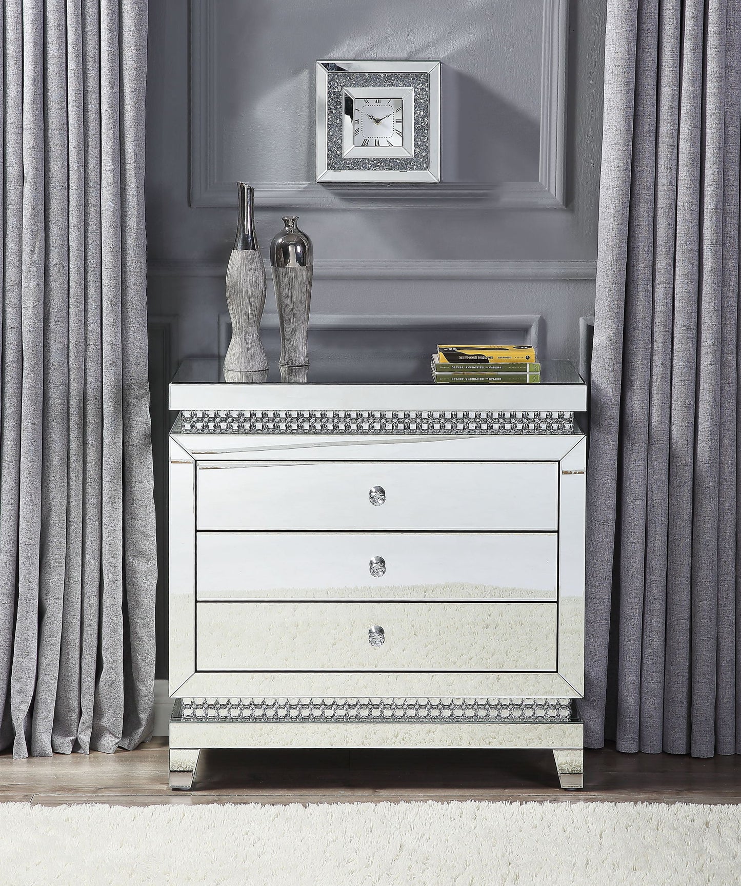 Lotus - 32" Console Cabinet - Mirrored & Faux Ice Cube Crystals