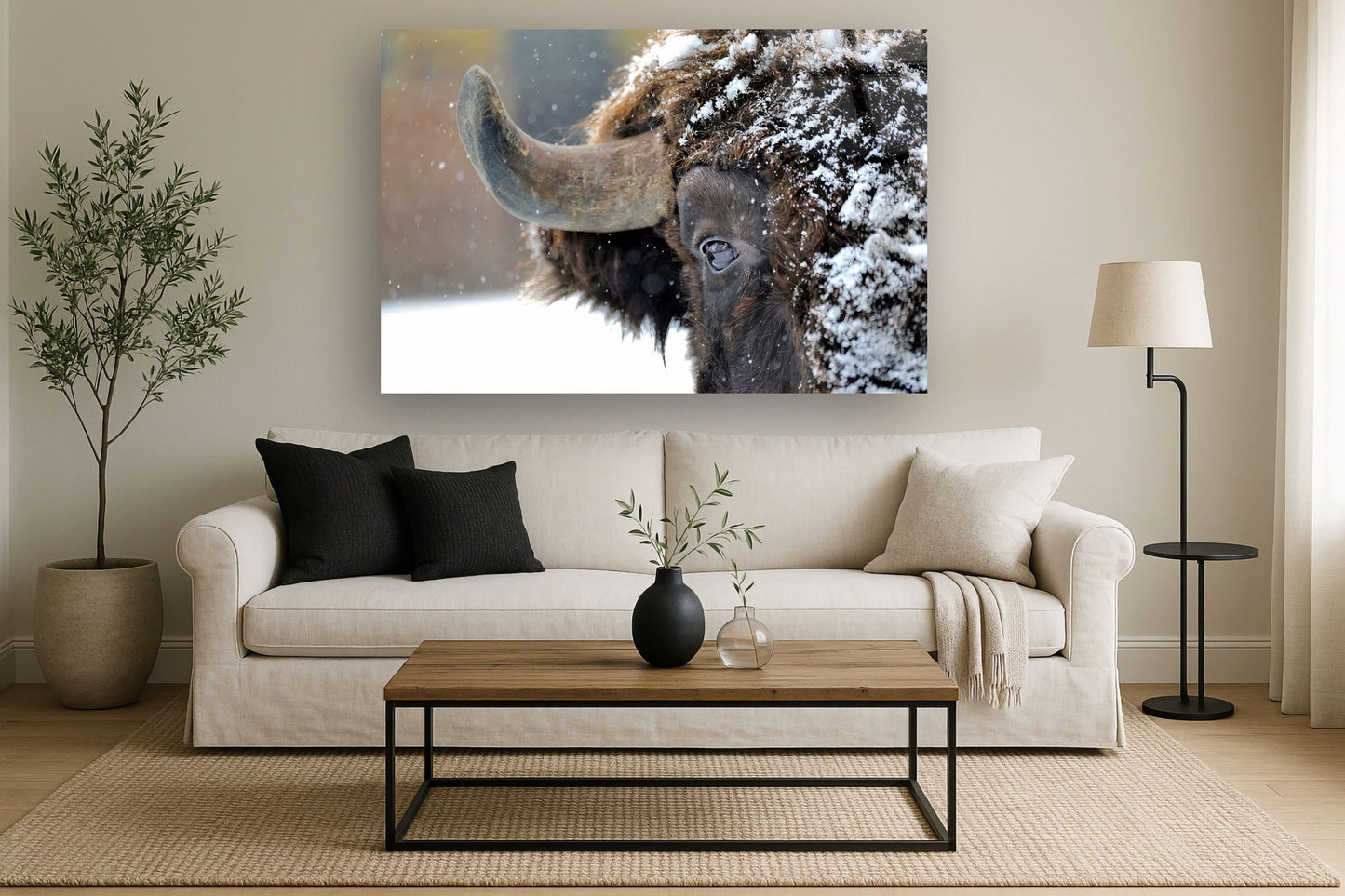 Tempered Glass With Foil - Snowy Bison - Dark Brown
