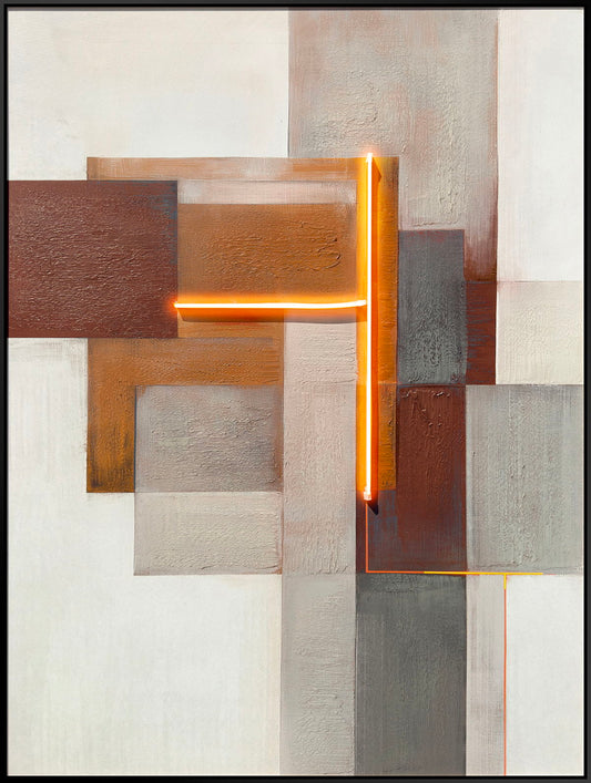 Luminous Grid II Hand-Embellished LED Canvas In Frame - Brown / Orange