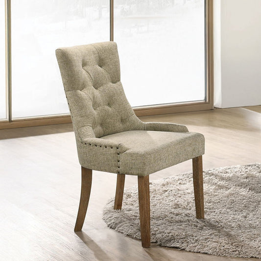 Yotam - Side Chair Set of 2) - Beige Fabric & Salvaged Oak