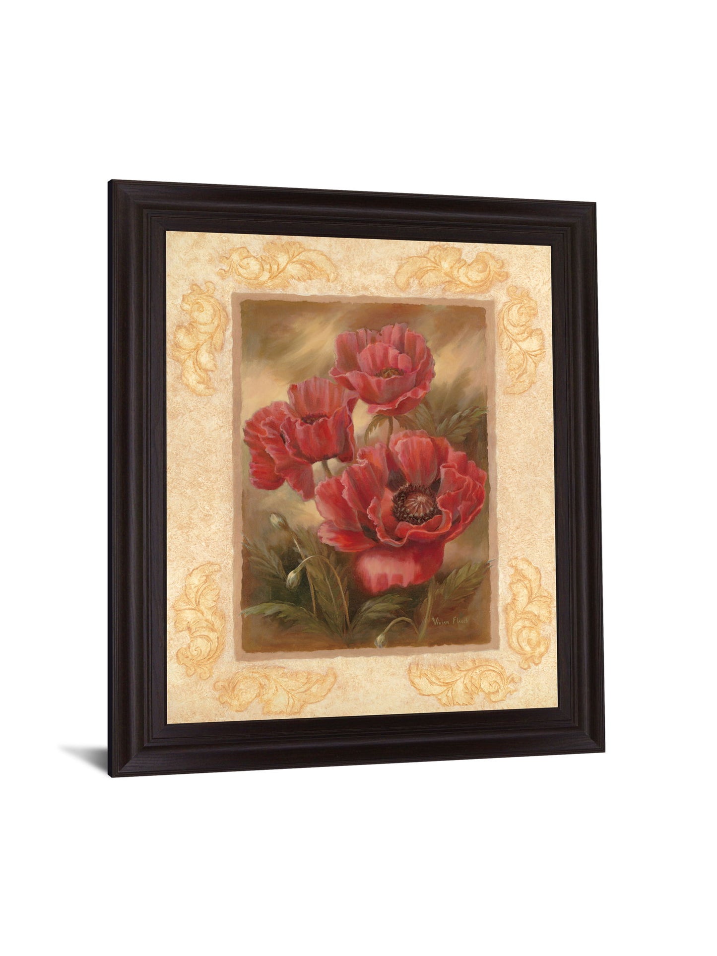 Crimson Poppies Trio - 28" x 34" Framed Wall Art - Red