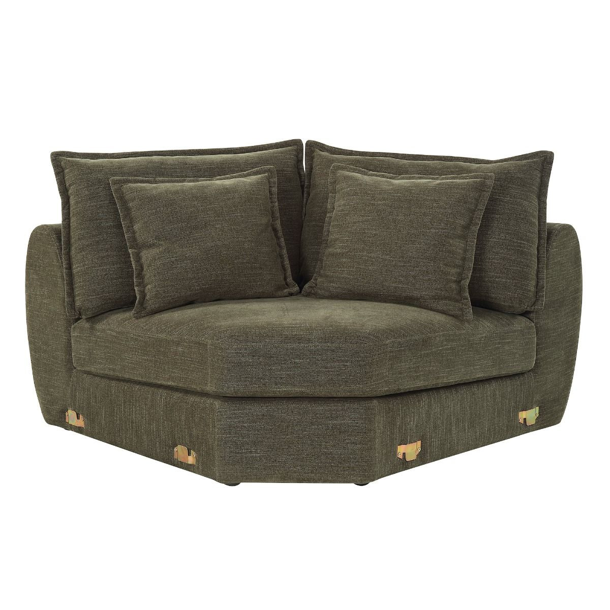 Leighton - Modular Wedge With 4 Pillows - Green Chenille