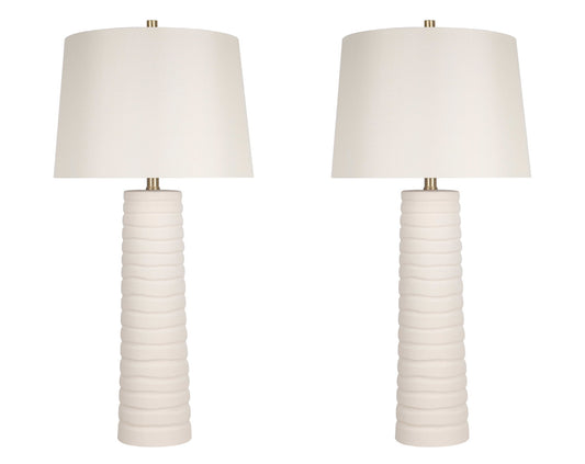 "Calming Flow" Ceramic Table Lamp (Set of 2) - Textured White