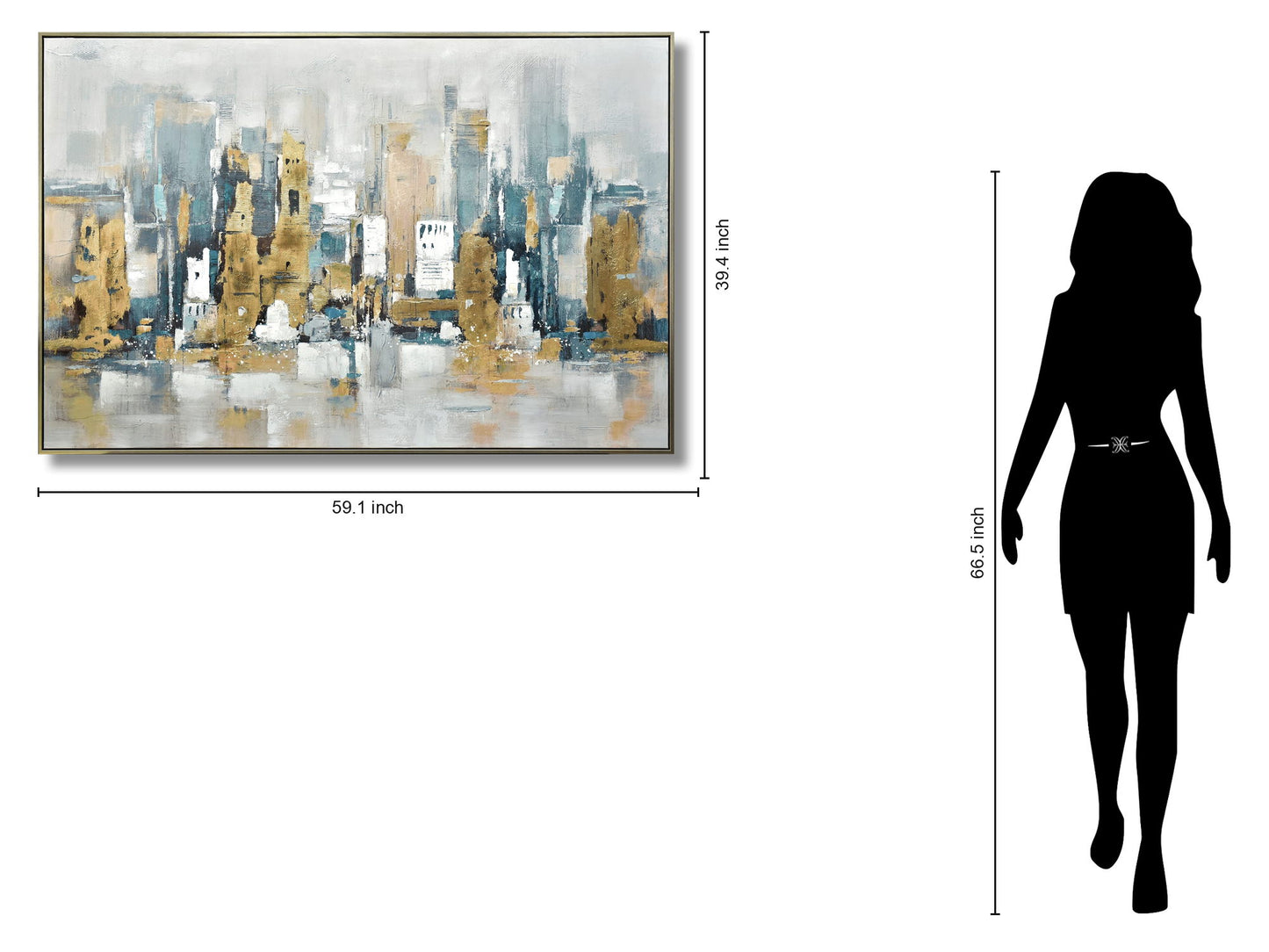Urban Gold Reflection - 39" x 59" Framed Wall Art - Gold