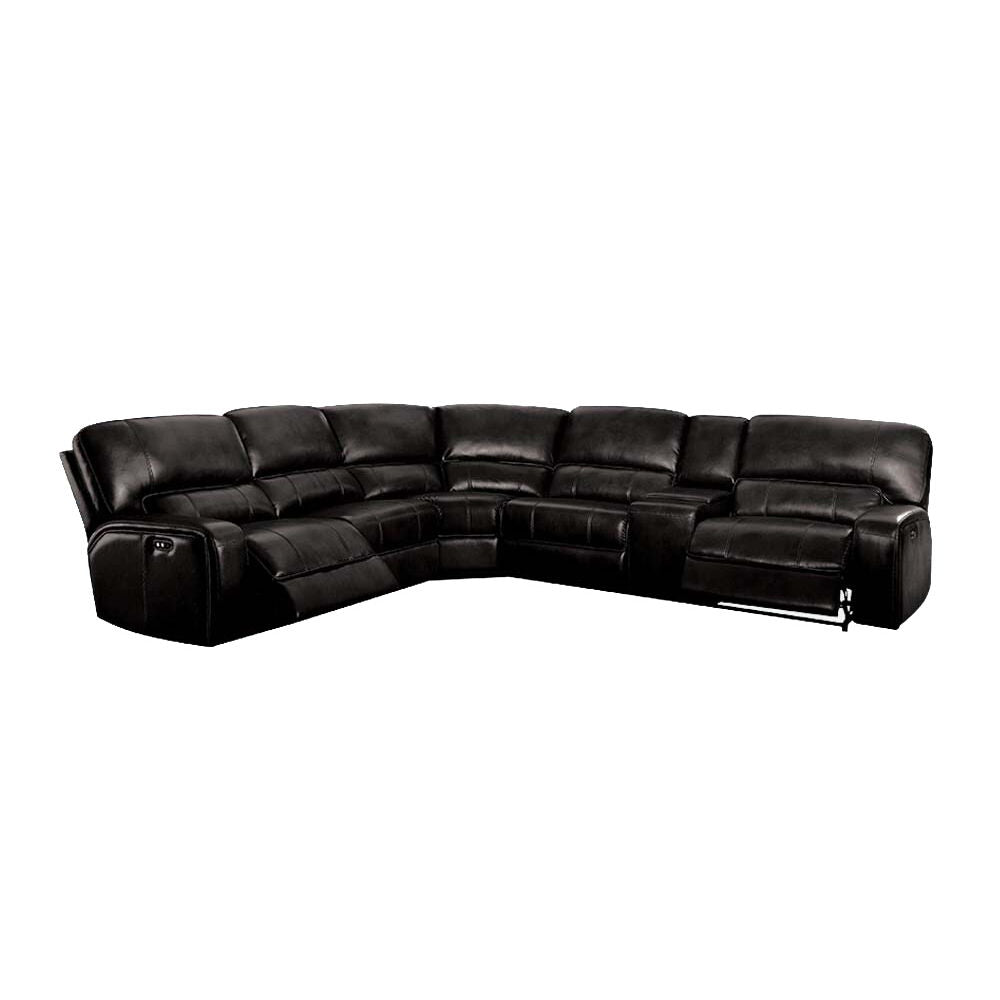 Saul - Power Motion Sectional Sofa - Black Leather-Aire
