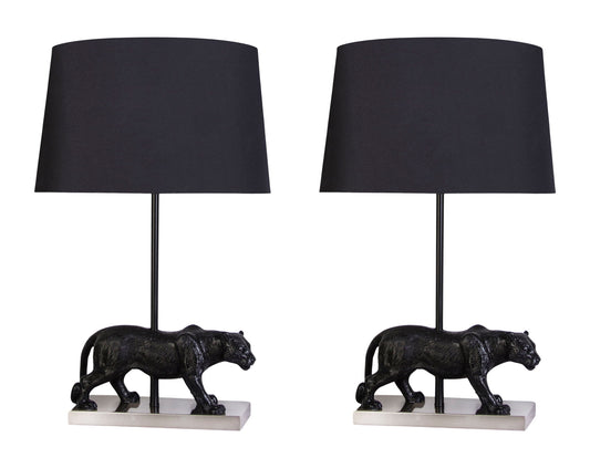 "Panther Noir" Resin Table Lamp (Set of 2) - Black Resin/Pn On Metal