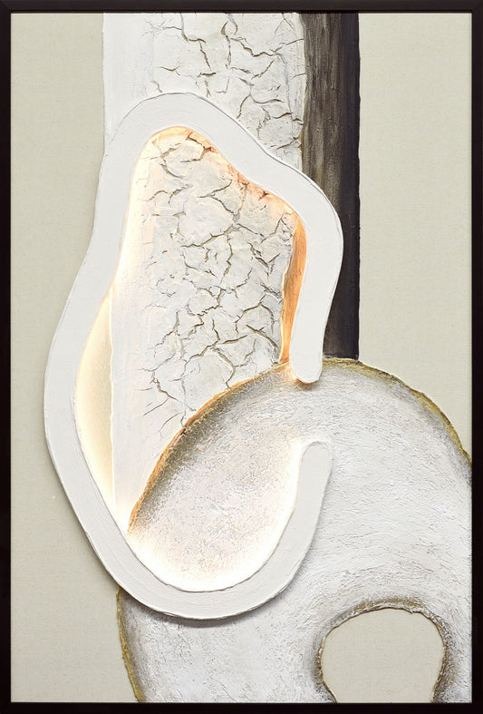 Ivory Contour I Hand-Painted LED Canvas In Frame - Ivory / Cream