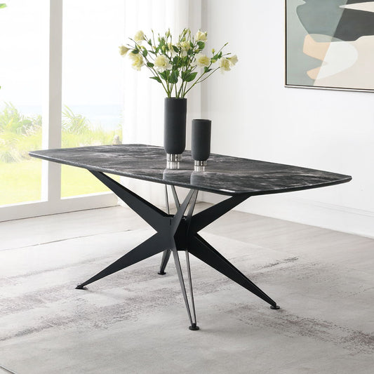 Klaus - Dining Table - Crystal Tempered Glass Top & Black Finish