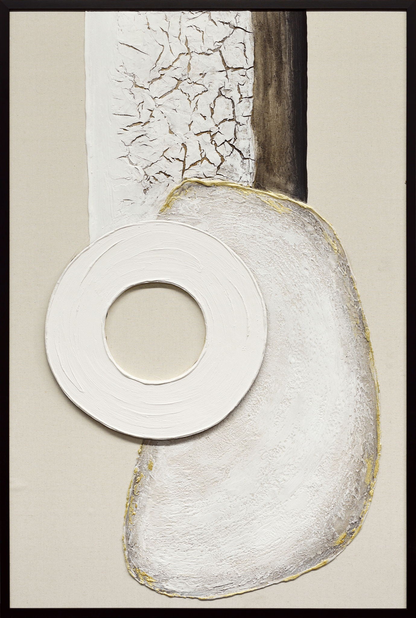 Ivory Contour II Hand-Painted LED Canvas In Frame - Ivory / Cream