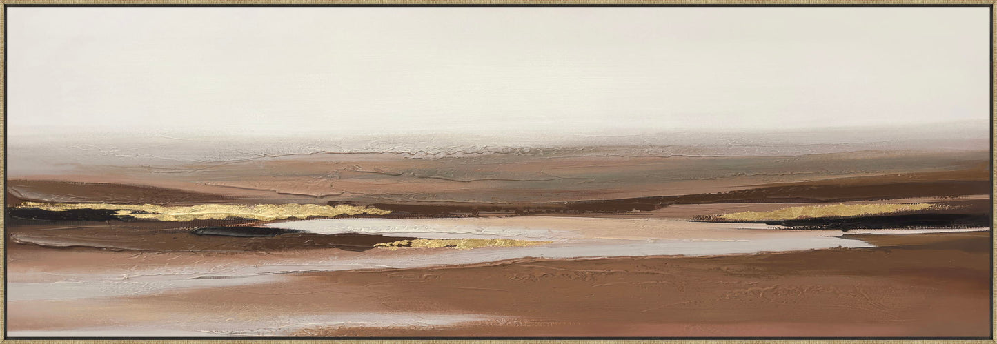 Golden Dusk Layers - 20" x 60" Framed Wall Art - Beige
