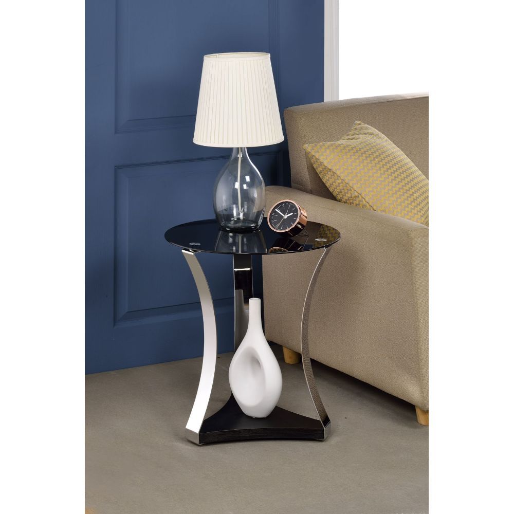 Geiger - End Table - Black Glass & Chrome