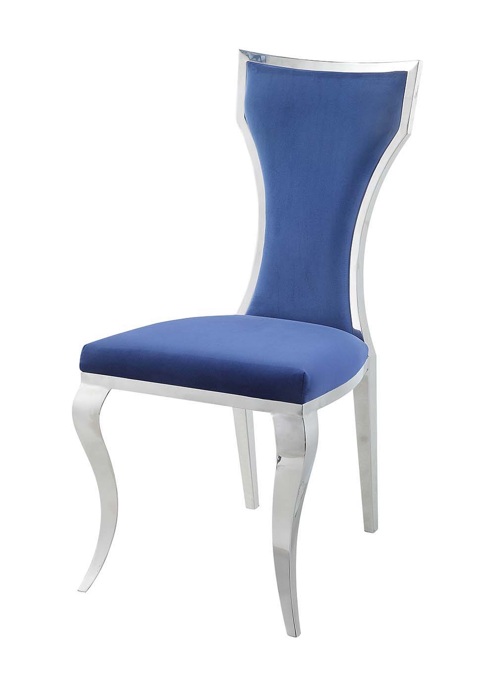 Azriel - Side Chair Set of 2) - Blue Velvet & Mirroed Silver