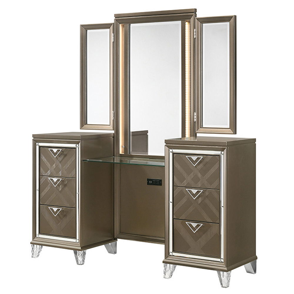 Skylar - Vanity Desk & Mirror - Dark Champagne