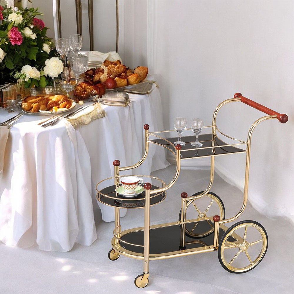 Lacy - Serving Cart - Black Glass & Gold Plated