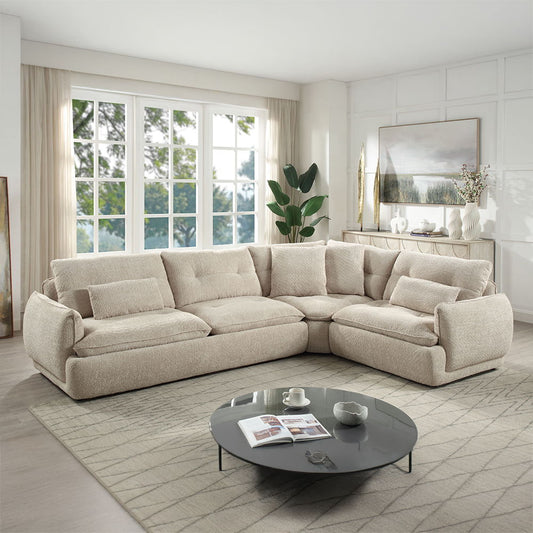 Jonina - Sectional Sofa With 4 Pillows - Beige Chenille