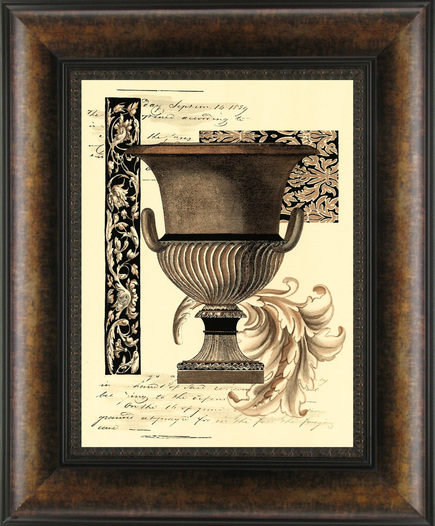 Transitional Sepia Urn II By Visions Studio - Framed Print Wall Art - Dark Brown