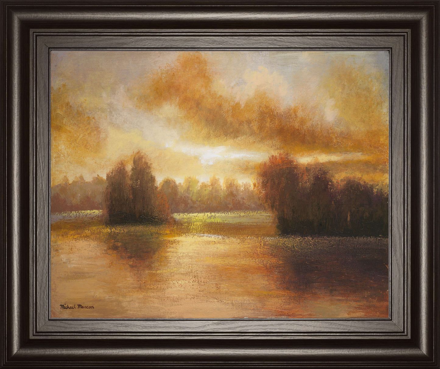 Golden Lake Glow I By Michael Marcon - Framed Print Wall Art - Yellow