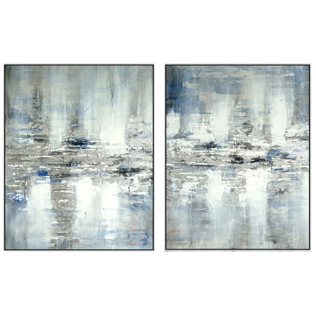 Hand Painted Textured Canvas Foil In Frame (Set of 2) - Blue