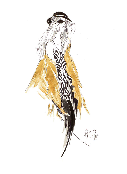 Framed Small - Fashion Sketch II By Patricia Pinto - Yellow