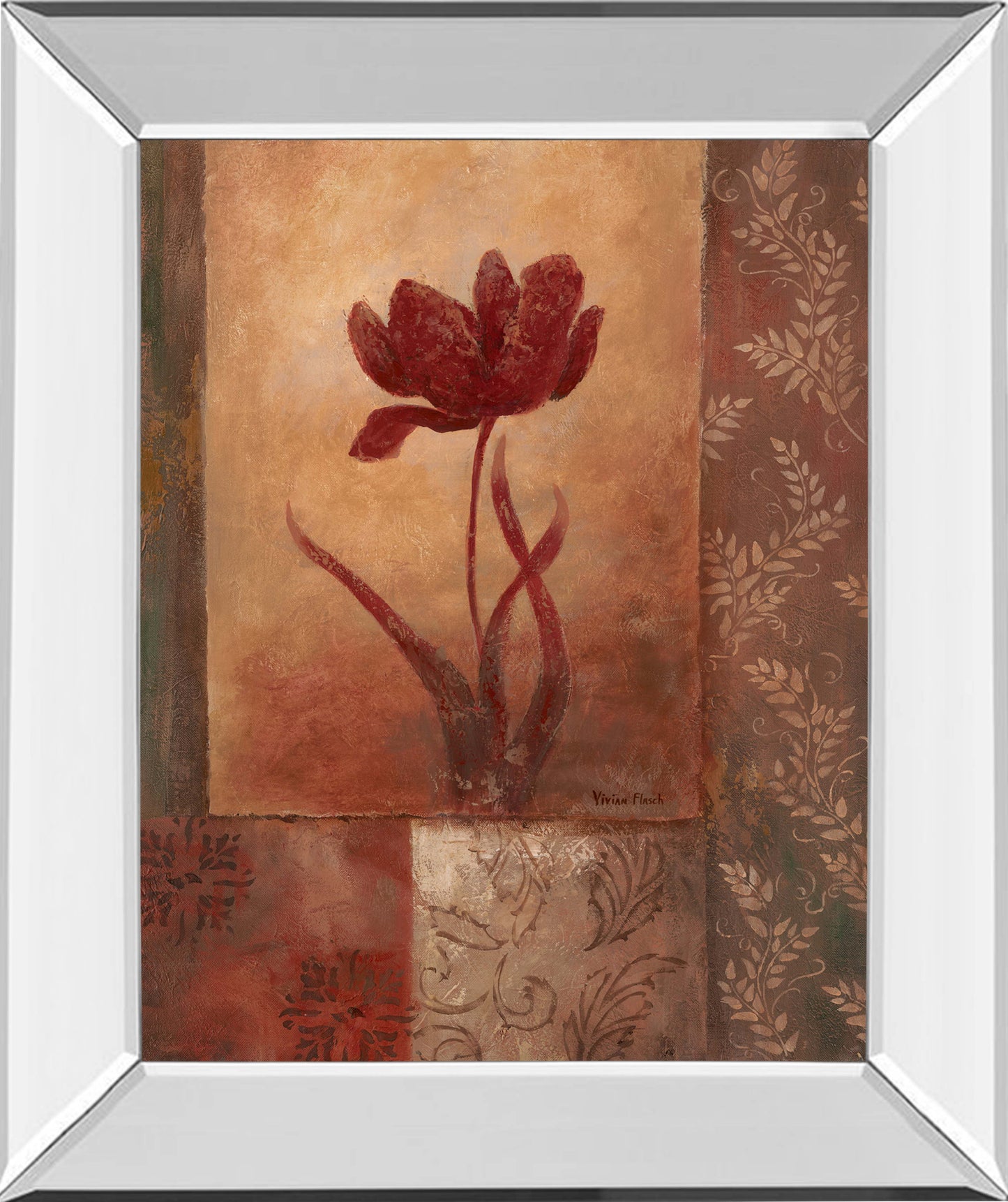 Poppy Silhouette By Vivian Flasch - Mirror Framed Print Wall Art - Red