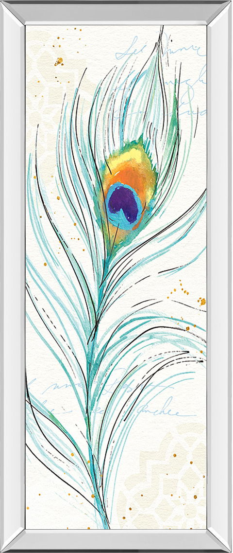 Peacock Garden V By Anne Tavoletti - Mirrored Frame Wall Art - Light Blue