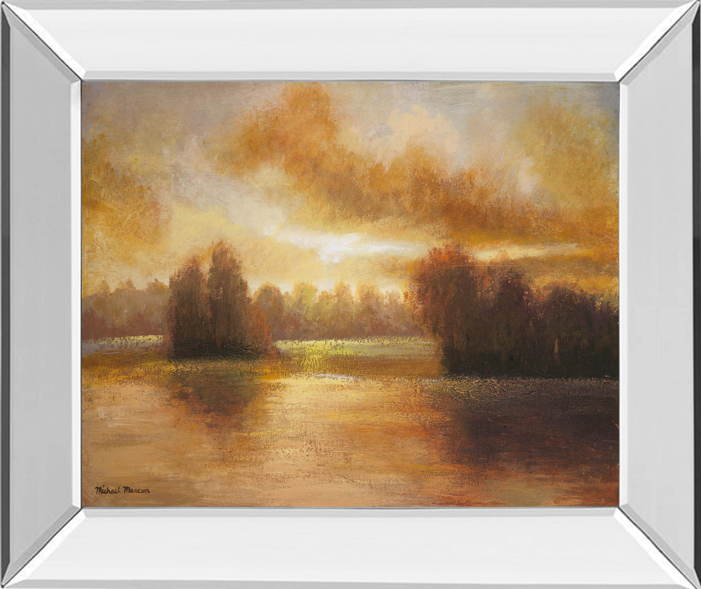 Golden Lake Glow I By Michael Marcon - Mirror Framed Print Wall Art - Yellow