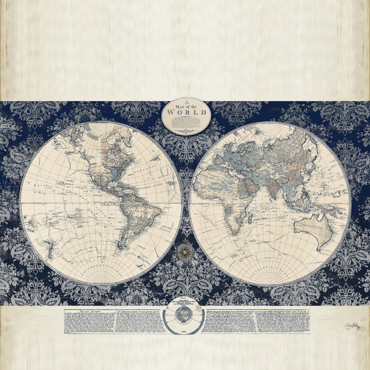 Small - Blue Map Of The Worldelizabethmedley - Beige