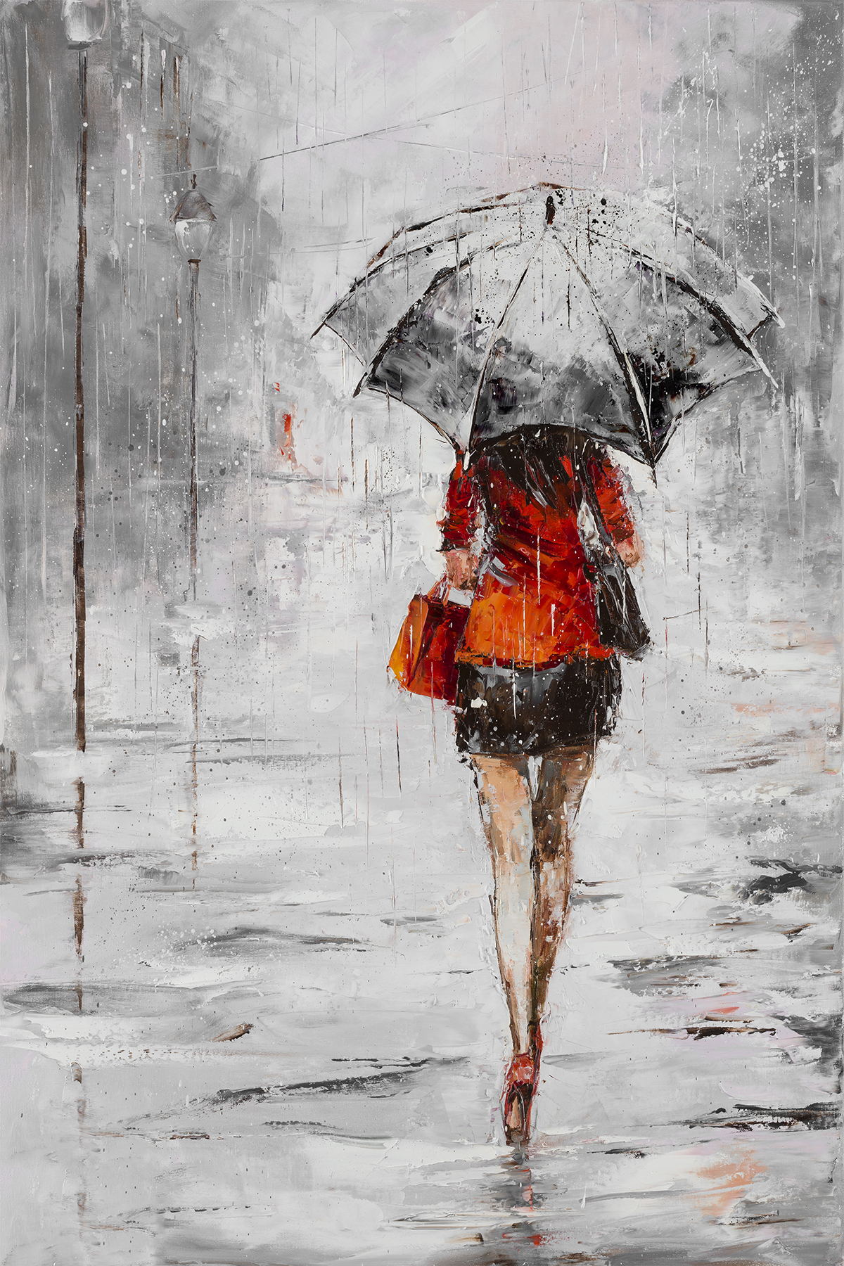 Framed Small - City In The Rain II By Jolanta Kowalik - Gray