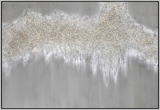 47x32 Hand Painted Textured Canvas Glitter In Frame - Gray