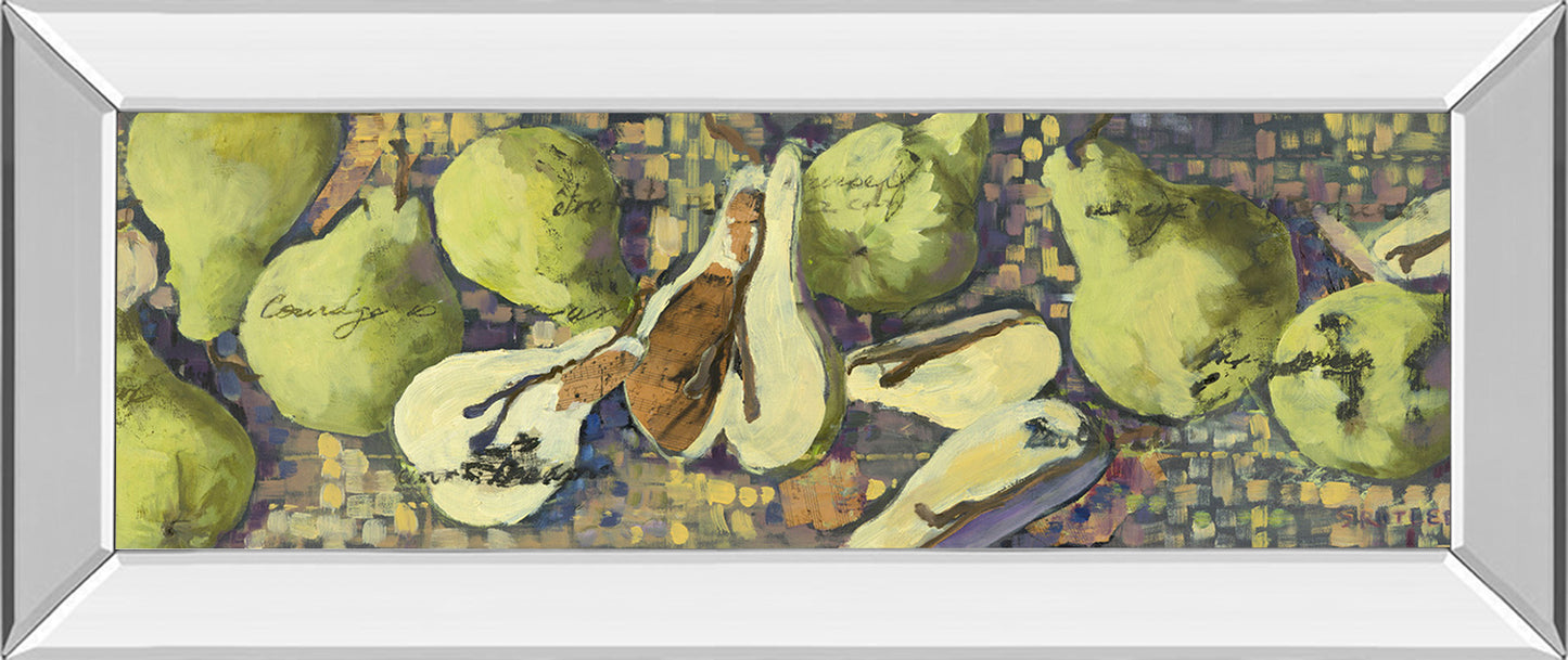 Sparkling Pears Il - By Silvia Rutledge Mirror Framed Print Wall Art - Green