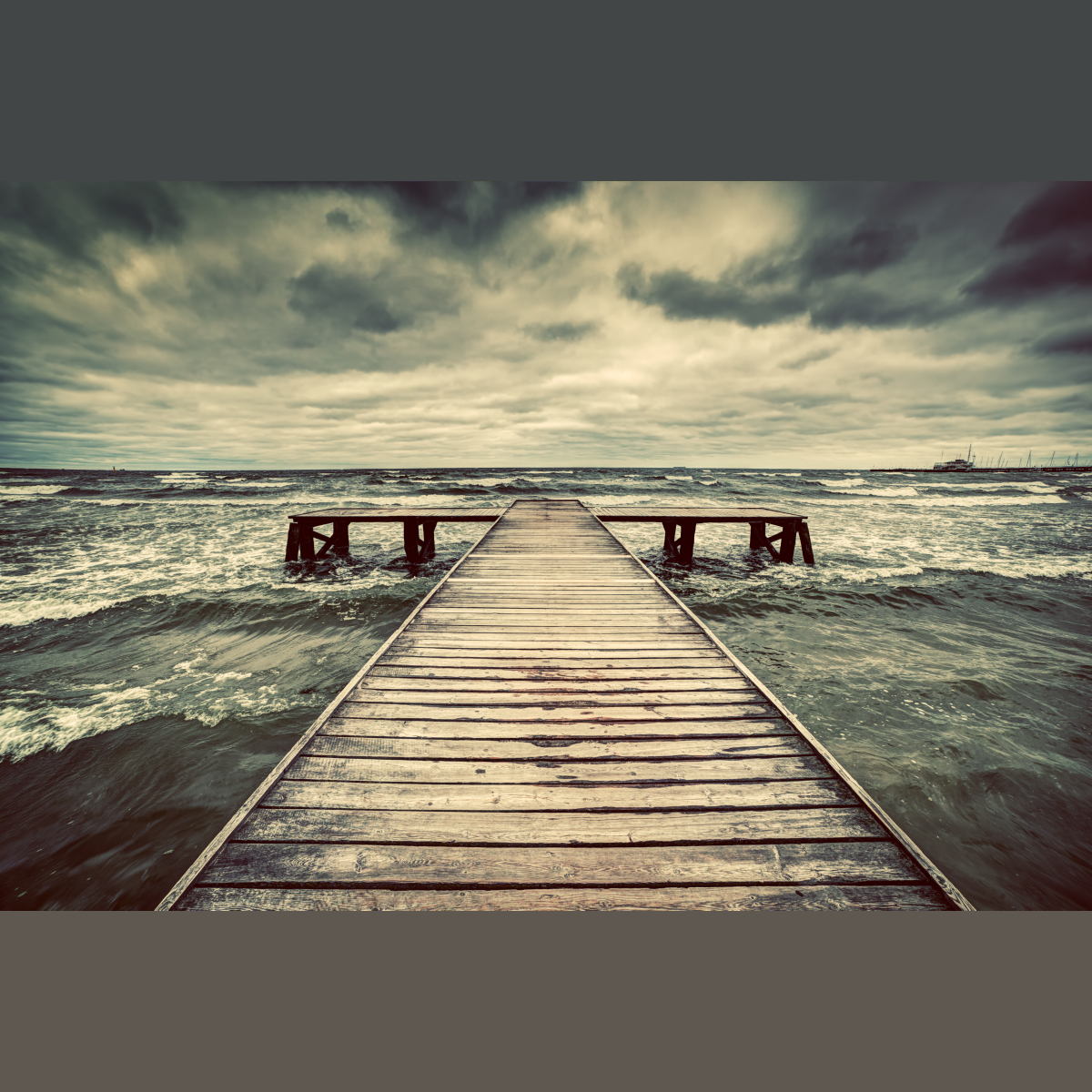Framed Small - Cloudy Pier - Blue