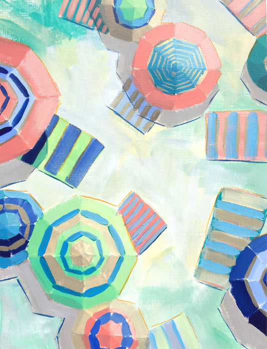 Framed Small - Resting Beach Umbrellas III By Shelby Dillon - Blue