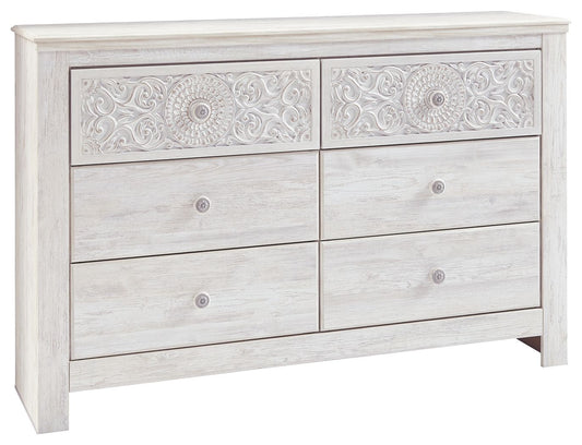 Paxberry - Six Drawer Dresser - Medallion Drawer Pulls - Whitewash