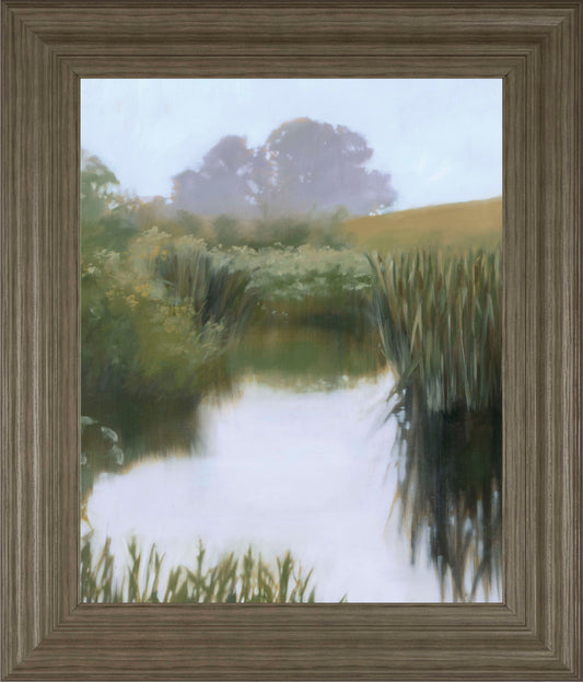 Morning Creekside By Lightell - Framed Print Wall Art - Green