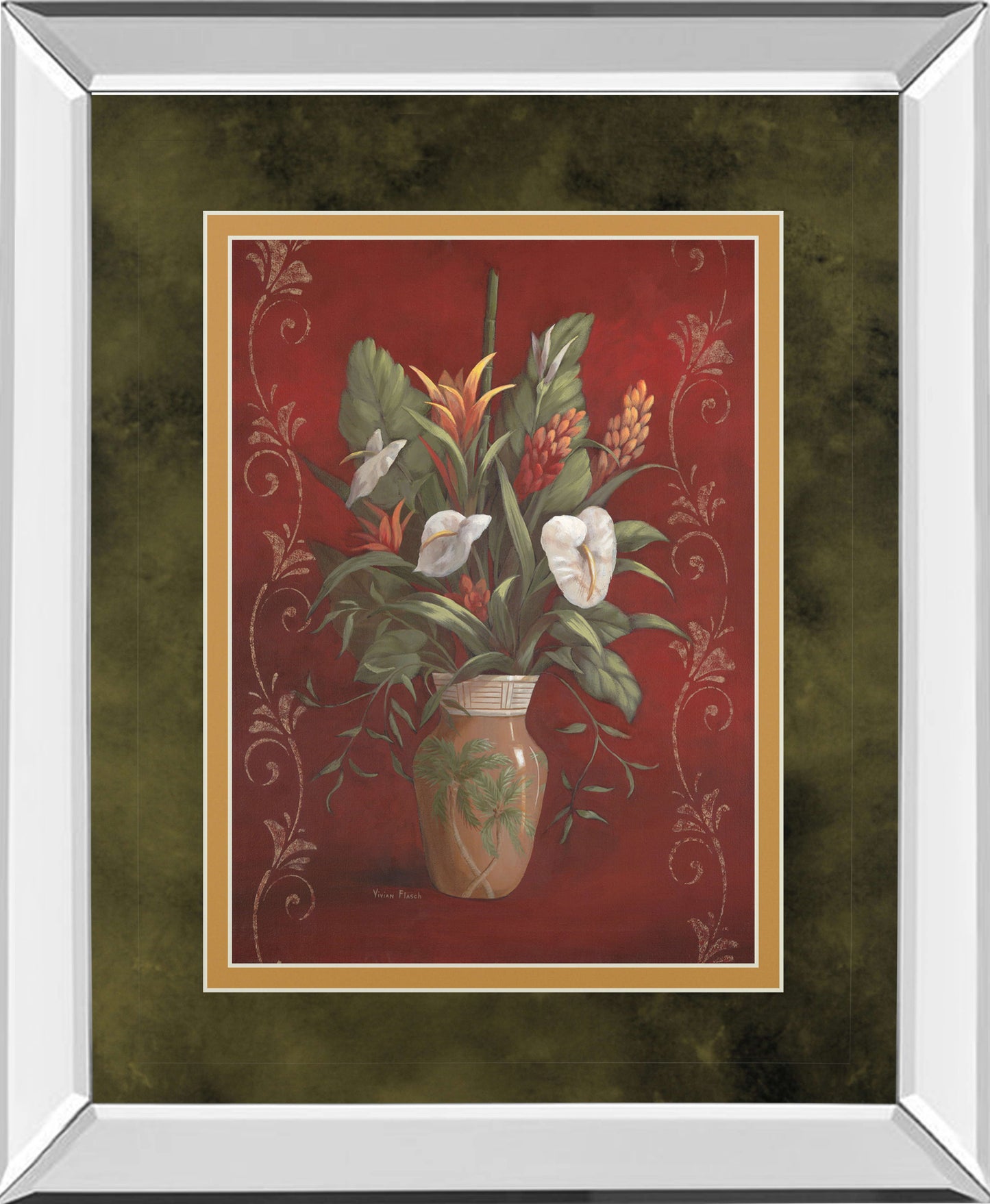 Marlow's Bouquet I By Vivian Flasch - Mirror Framed Print Wall Art - Red