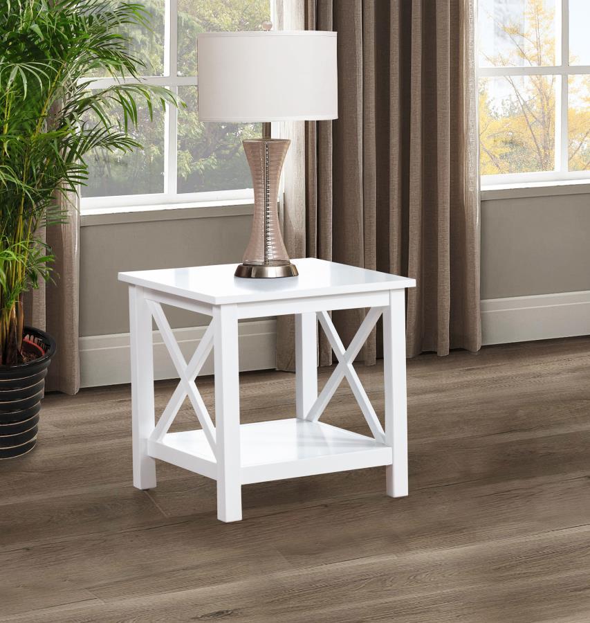 Skyview - Square Pine Wood Side End Table With Shelf - White
