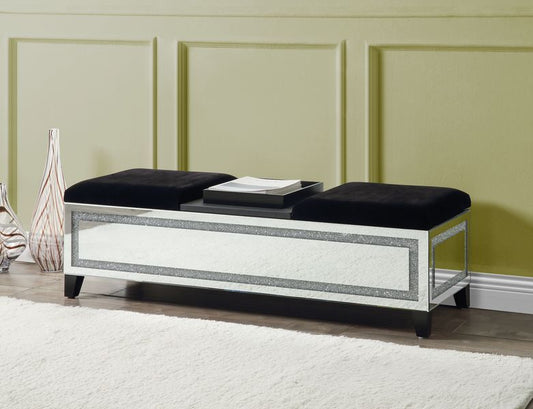 Noralie - 16" Bench With Storage - Mirrored & Faux Diamonds