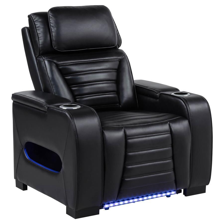 Zuma - Faux Leather Upholstered Dual Power LED Recliner - Black