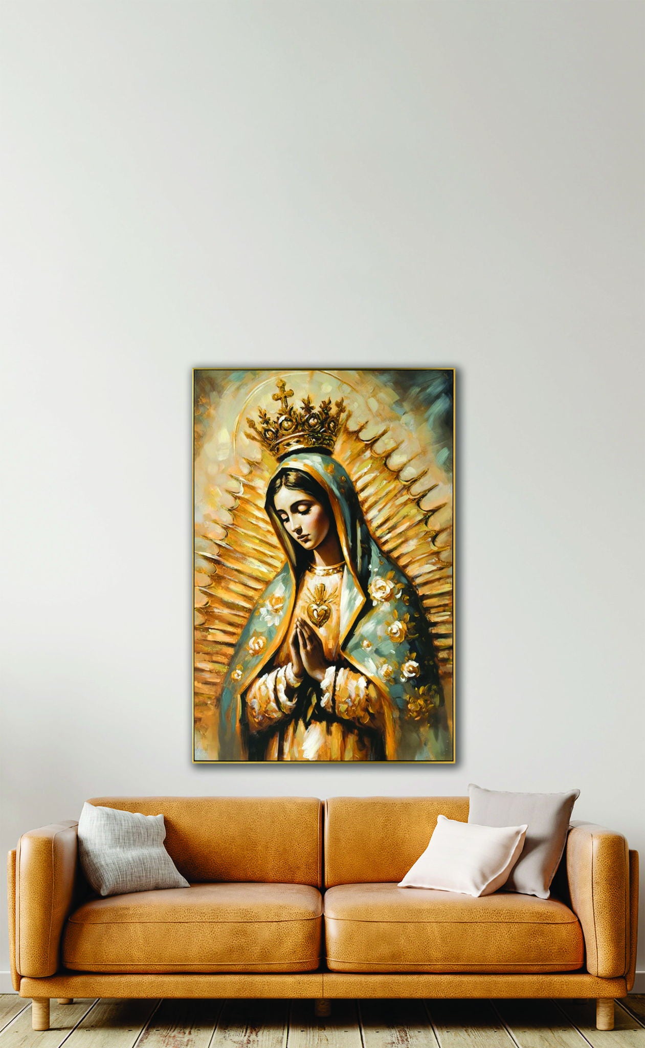 "DIVine Serenity" Hand-Embellished Canvas In Frame - Gold / Gray