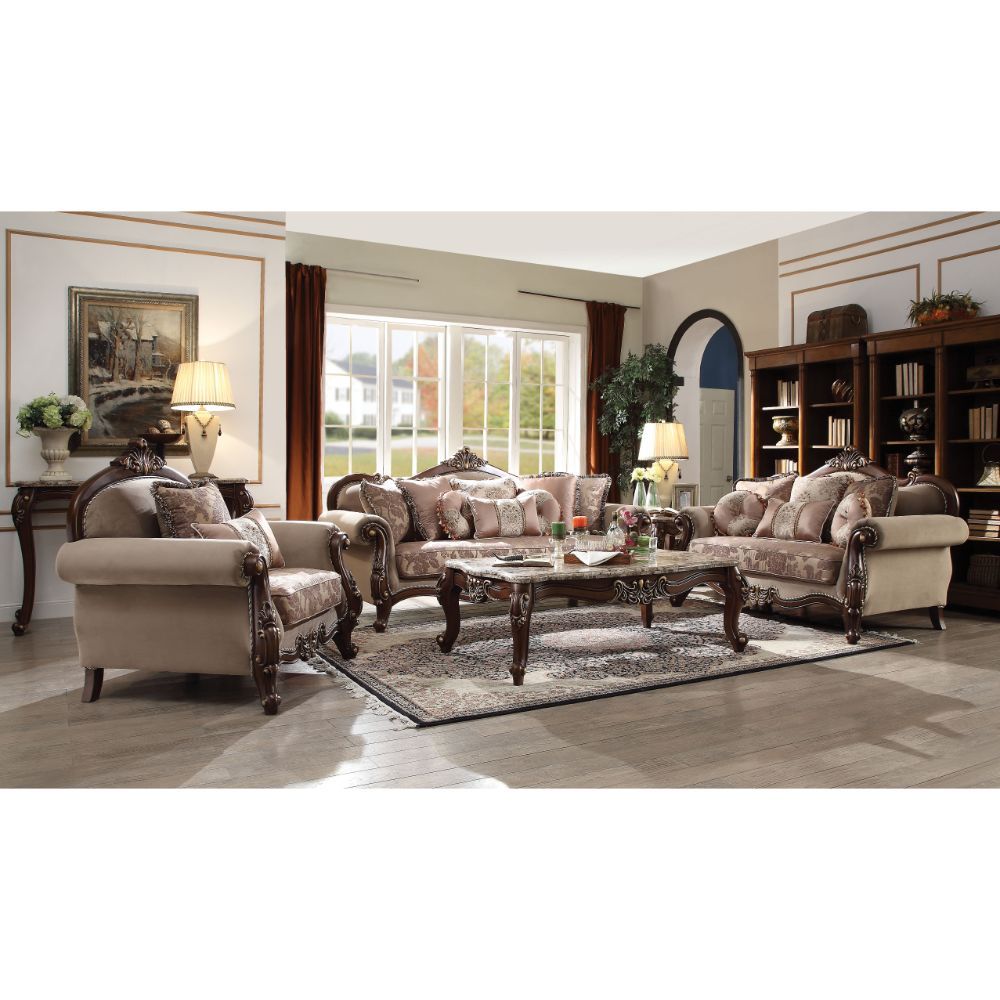 Mehadi - Sofa With 8 Pillows - Velvet & Walnut