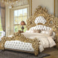 Bernadette - Eastern King Bed - White Synthetic Leather Fabric & Gold