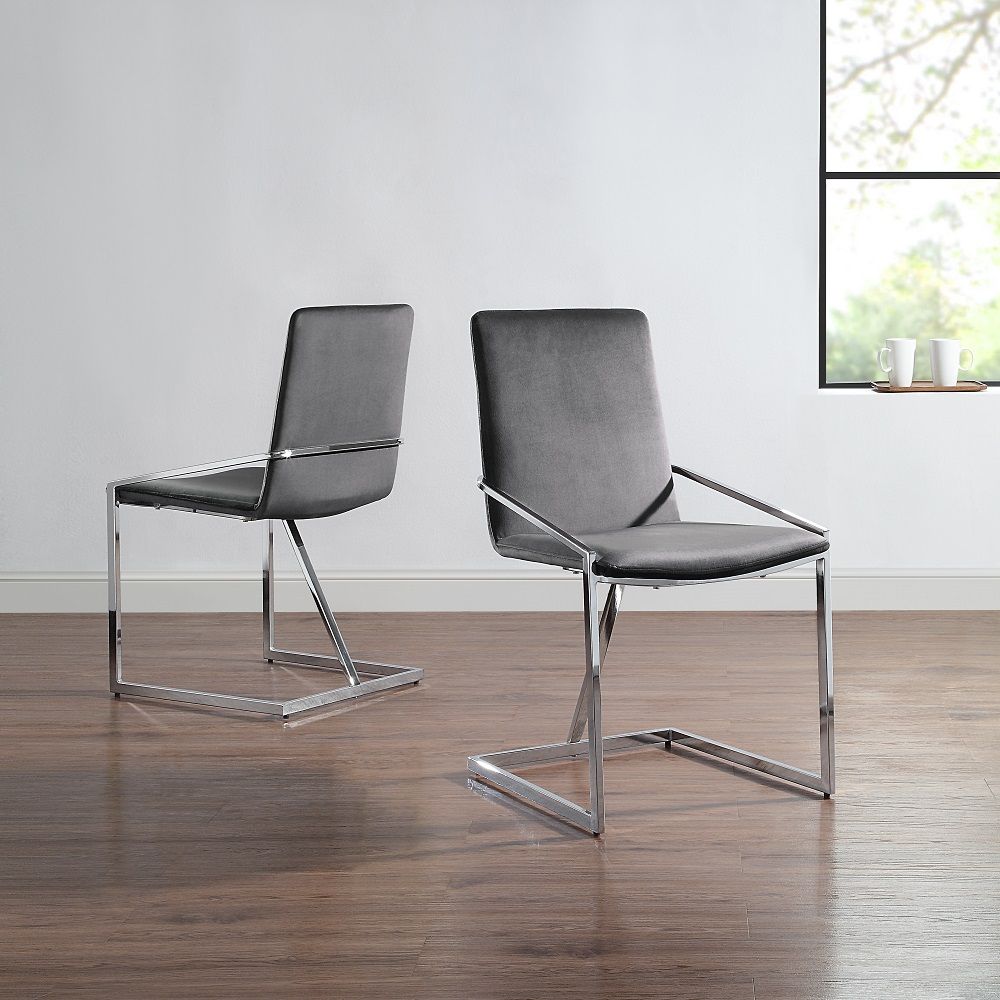 Zlatan - Side Chair Set of 2) - Gray Velvet & Chrome