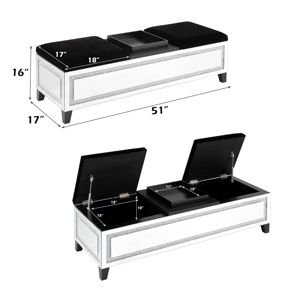 Noralie - 16" Bench With Storage - Mirrored & Faux Diamonds