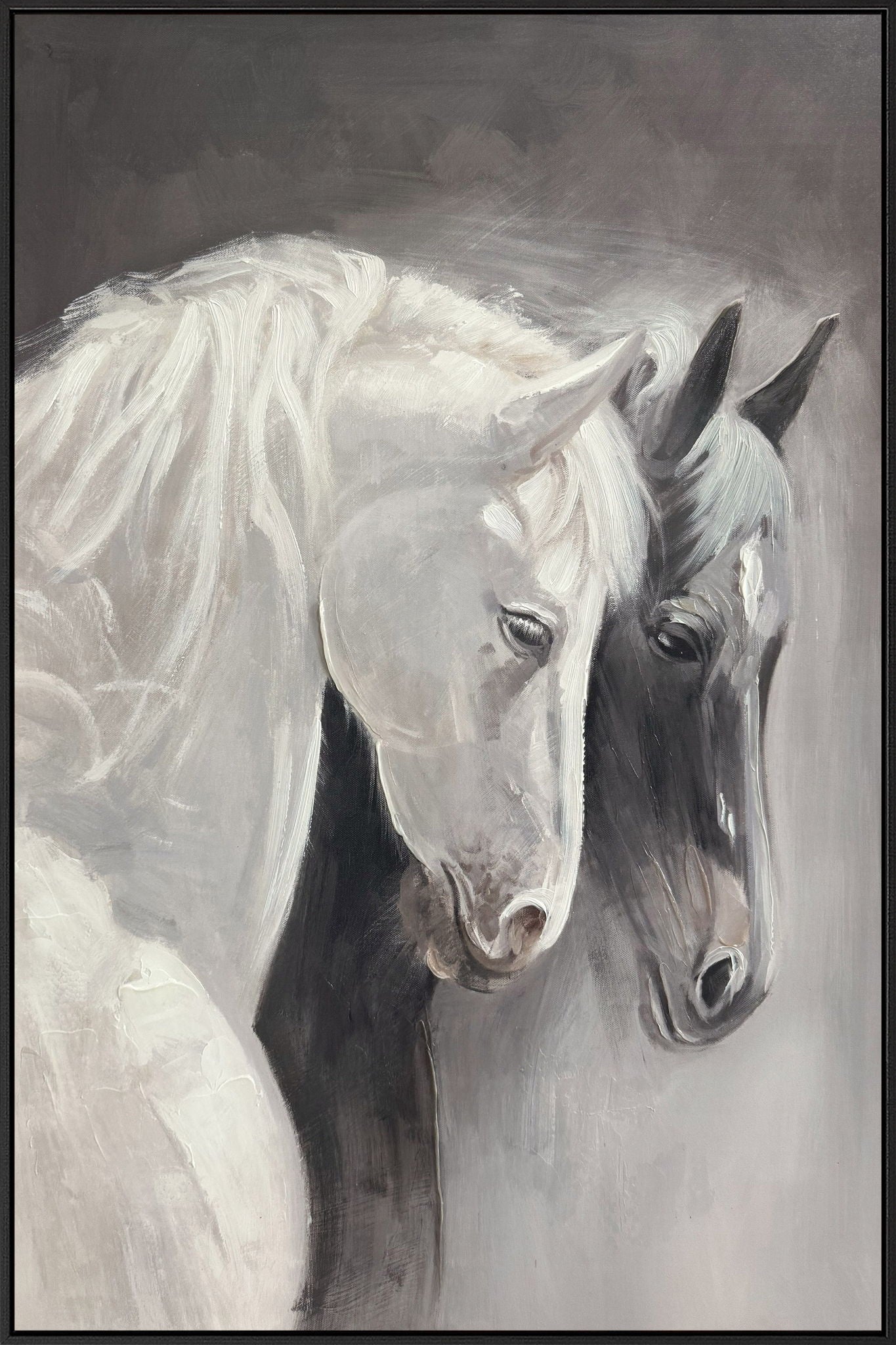 "Equine Serenity" Hand-Embellished Canvas In Frame - Gray / White / Black