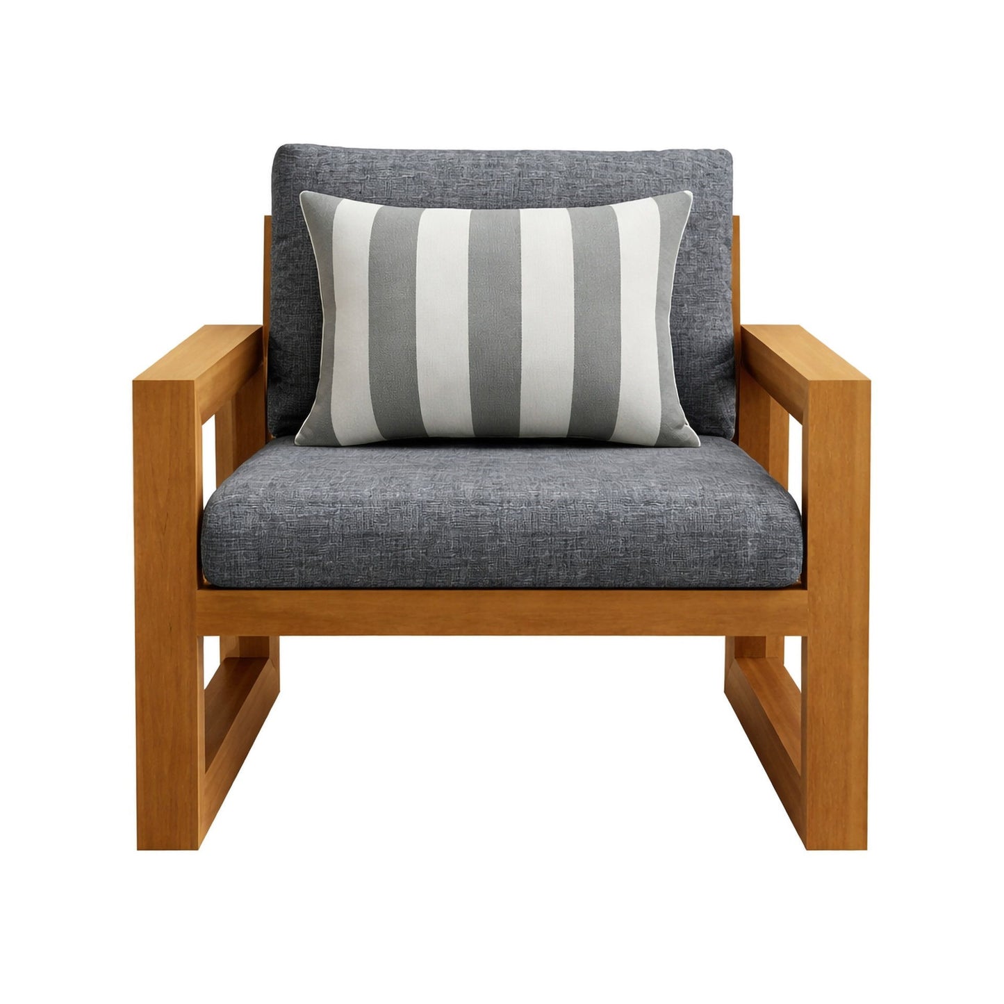 Bristol - Bay Wood Patio Club Chair With Cushions - Natural / Brown / Gray