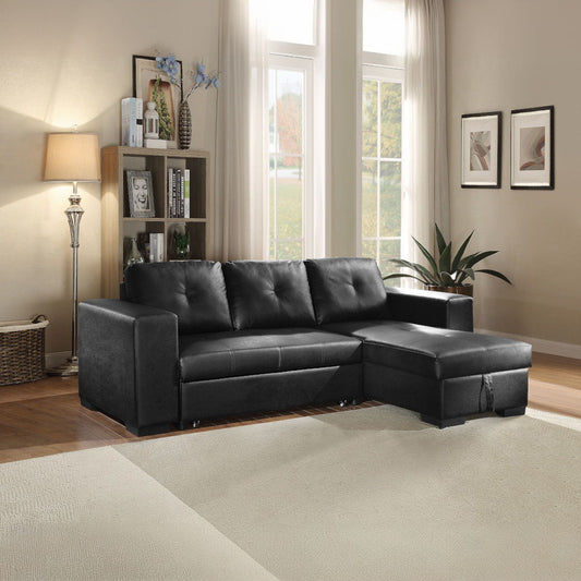 Lloyd - Reversible Sectional Sofa With Sleeper & Storage - Black Synthetic Leather