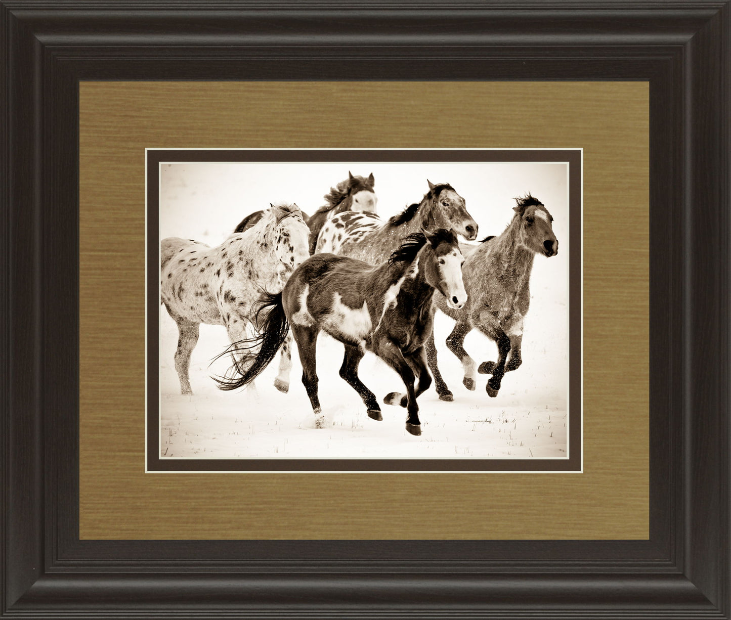 Painted Horses Run By Carol Walker - Framed Print Wall Art - Light Brown